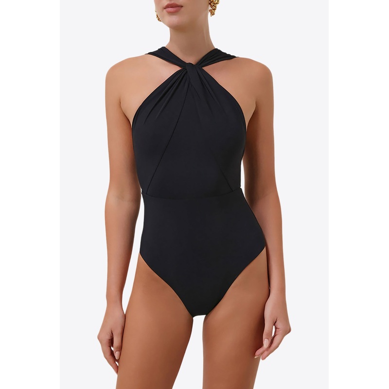 Ottie High-Neck Draped One-Piece Swimsuit Black wrtwstd_S