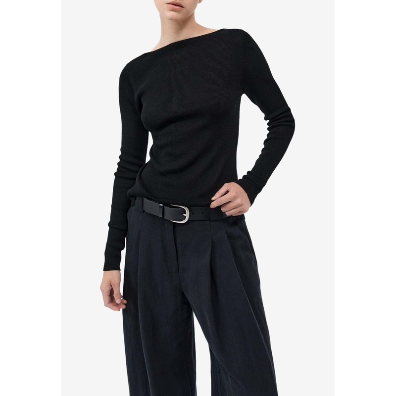 Rouleau Tie Reversible Knit Top Black wrtwstd_XS
