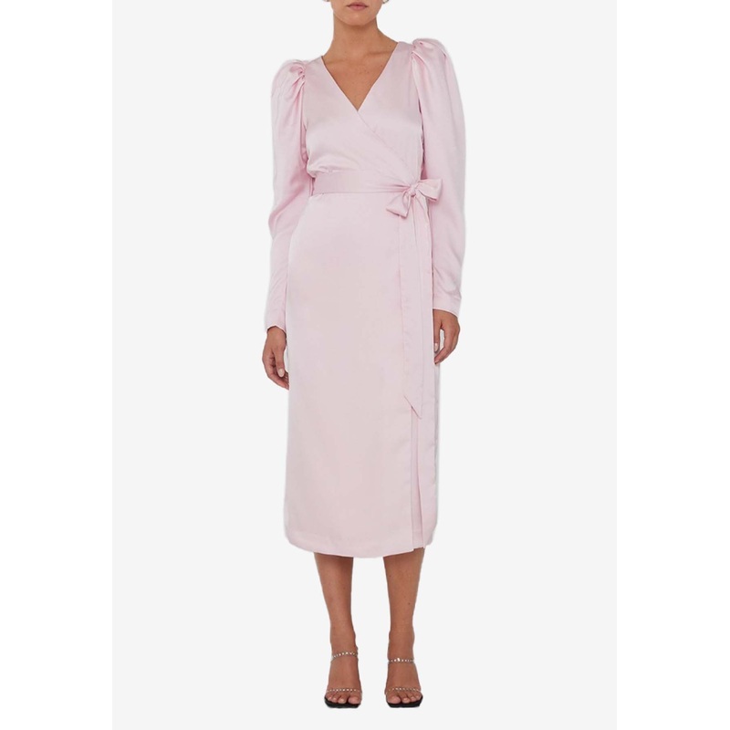 Satin Midi Wrap Dress Pink wrtwuk_UK 6