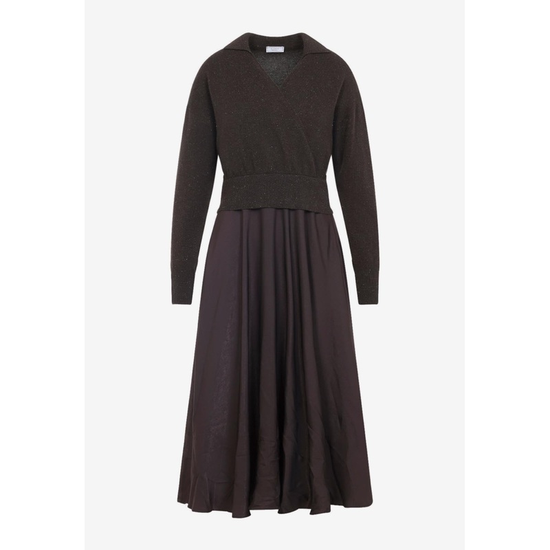 V-neck Lurex Knit Midi Dress Brown wrtwit_IT 38