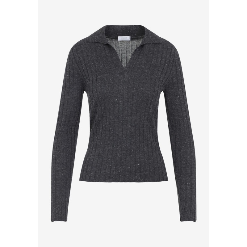 V-neck Lurex Knit Polo Sweater Gray wrtwit_IT 38