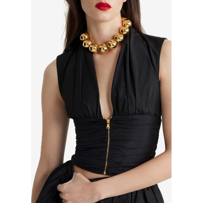 V-neck Ruched Sleeveless Top Black wrtwuk_UK 8