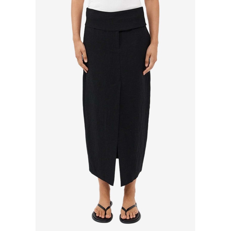 Wide Waistband Column Midi Skirt Black wrtwstd_XS