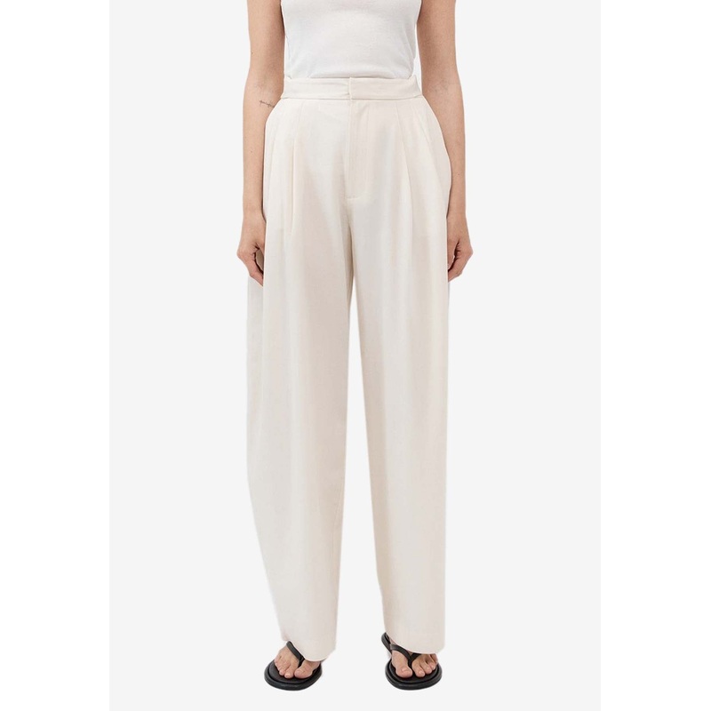 Wool Pleated Pants Cream wrtwstd_XS