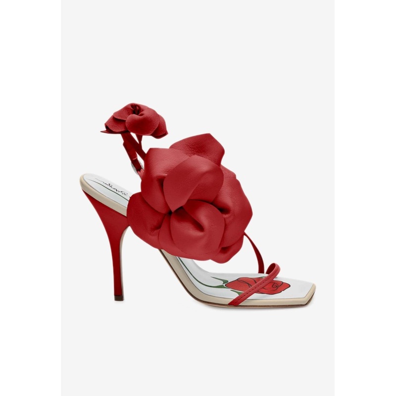 100 Rose Appliqu Leather Sandals Red wshoeseu_EU 37