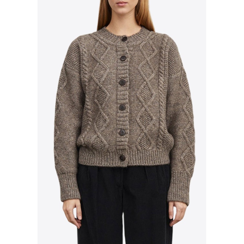 Agnete Cable Knit Wool Cardigan Brown wrtwstd_XS
