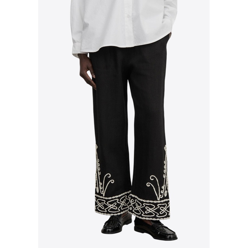 Atrium Embroidered Wide-Leg Pants Black wrtwfr_FR 32