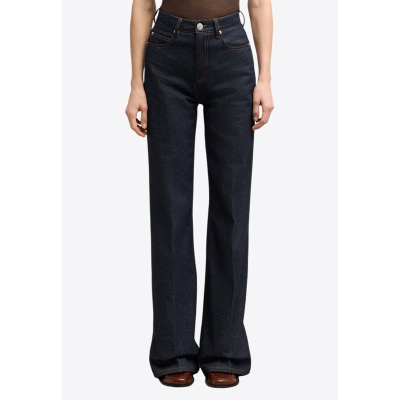 Basic High-Rise Flared Jeans Blue wrtwbottoms_25
