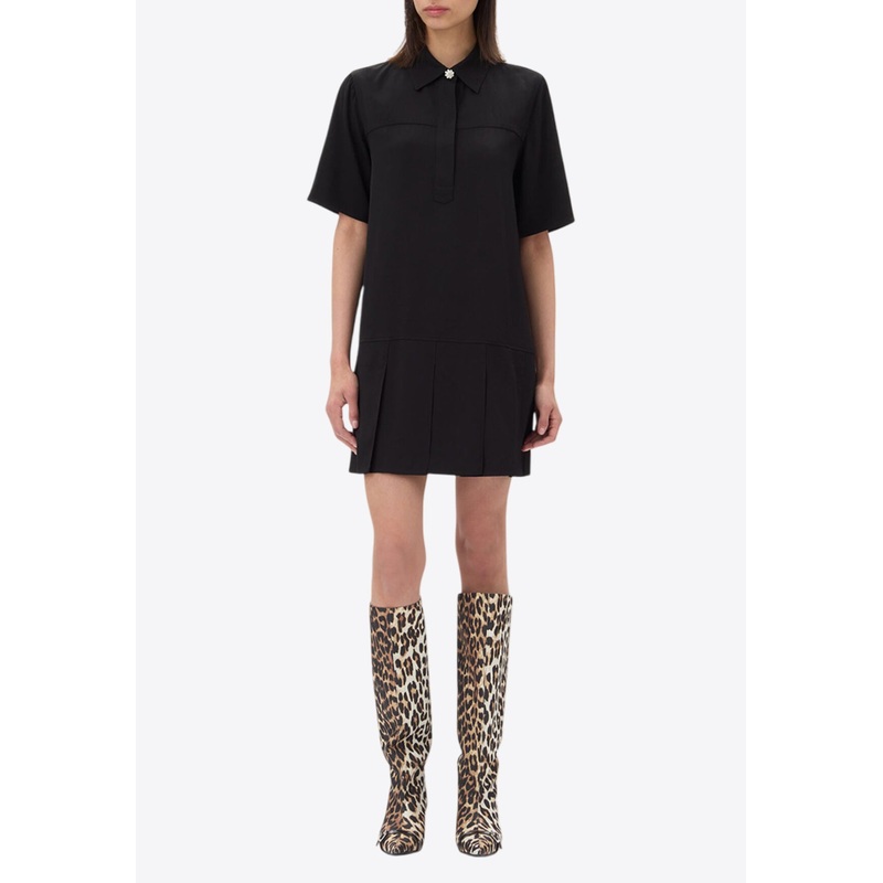 Twill Mini Shirt Dress Black wrtwuk_UK 8