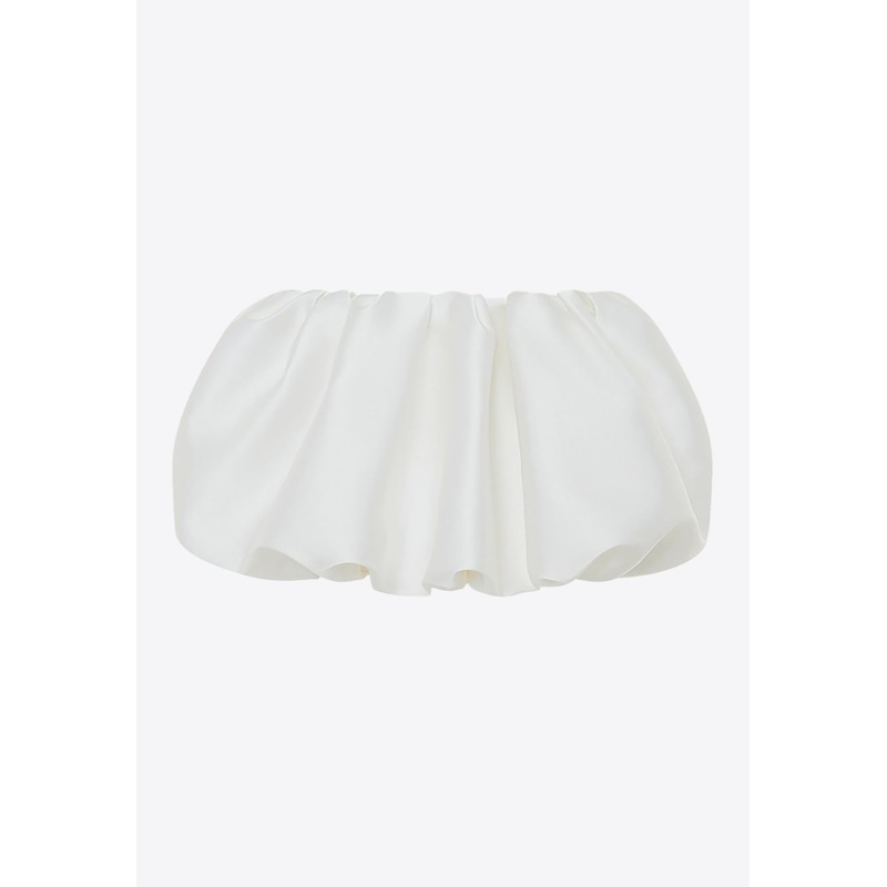 Voluminous Gathered Satin Mini Skirt White wrtwfr_FR 36
