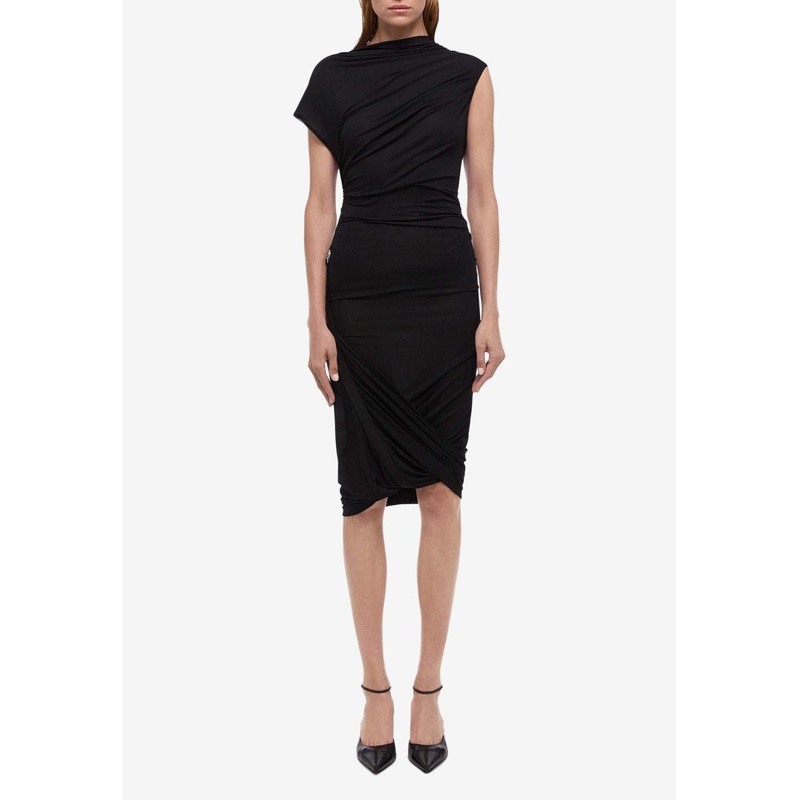 Wind Ruched Dress Black wrtwstd_S