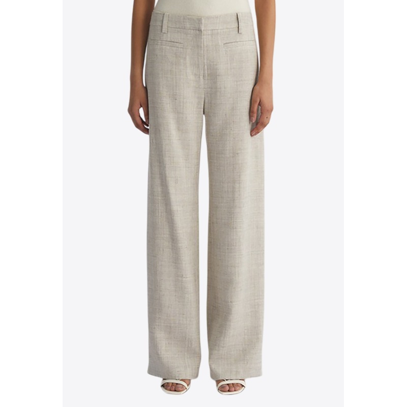 Alice Linen Straight-Leg Pants Gray wrtwstd_S