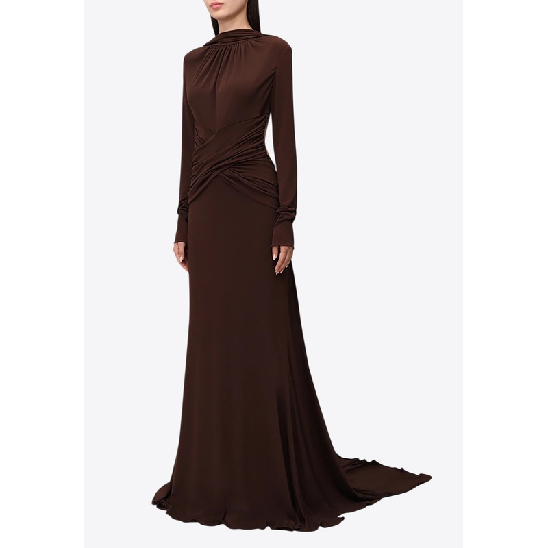 Backless Draped Gown Brown wrtwit_IT 46