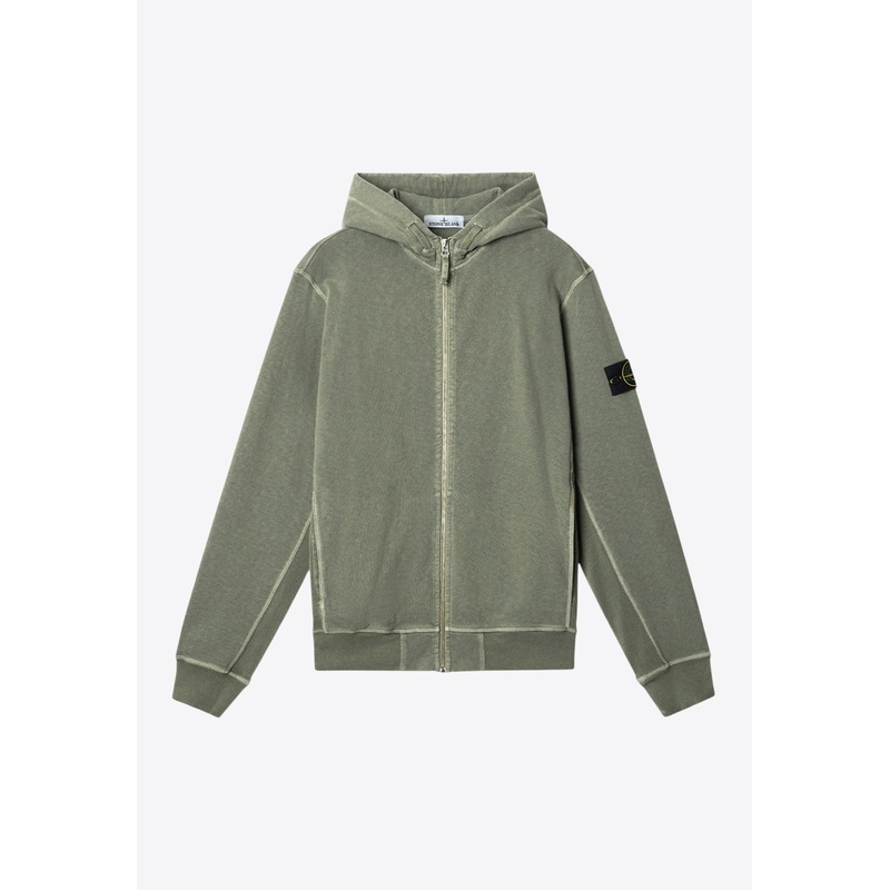 Logo Patch Zip-Up Vintage Hoodie Green mrtwstd_M