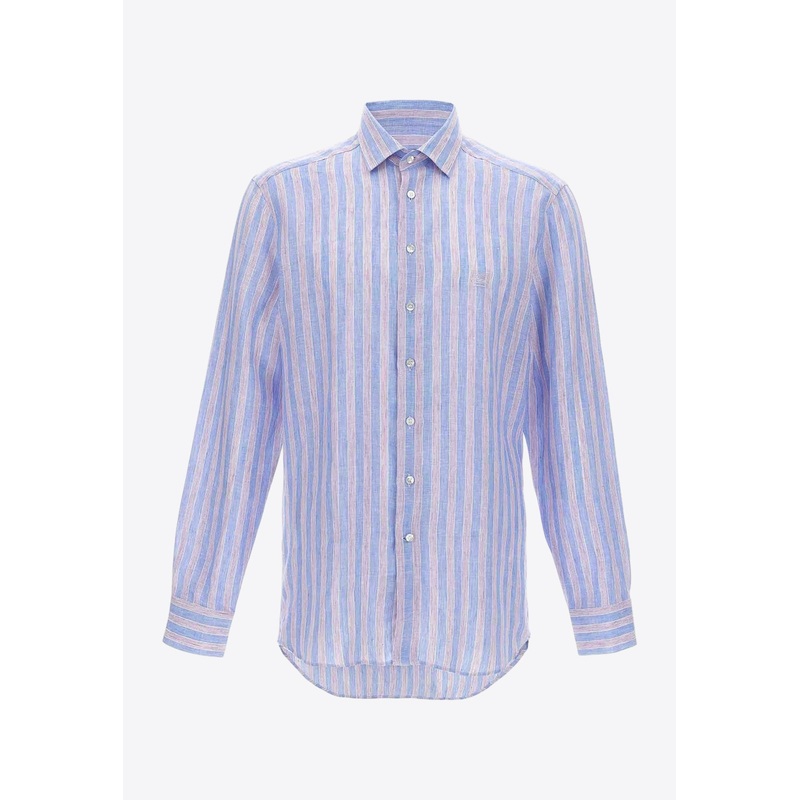 Striped Button-Up Linen Shirt Blue mrtwshirtseu_EU 40
