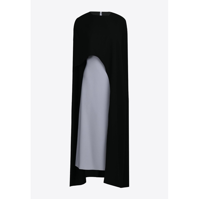 Two-Tone Satin Midi Cape Dress Black wrtwstd_S