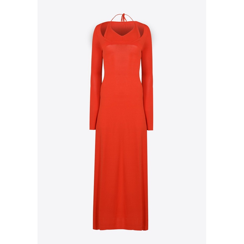Valejo Ribbed Knit Halterneck Maxi Dress Orange wrtwuk_UK 6