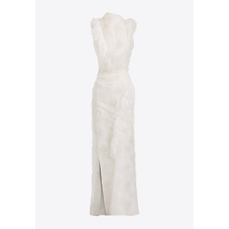 Alabaster Feather Midi Dress White wrtwuk_UK 10