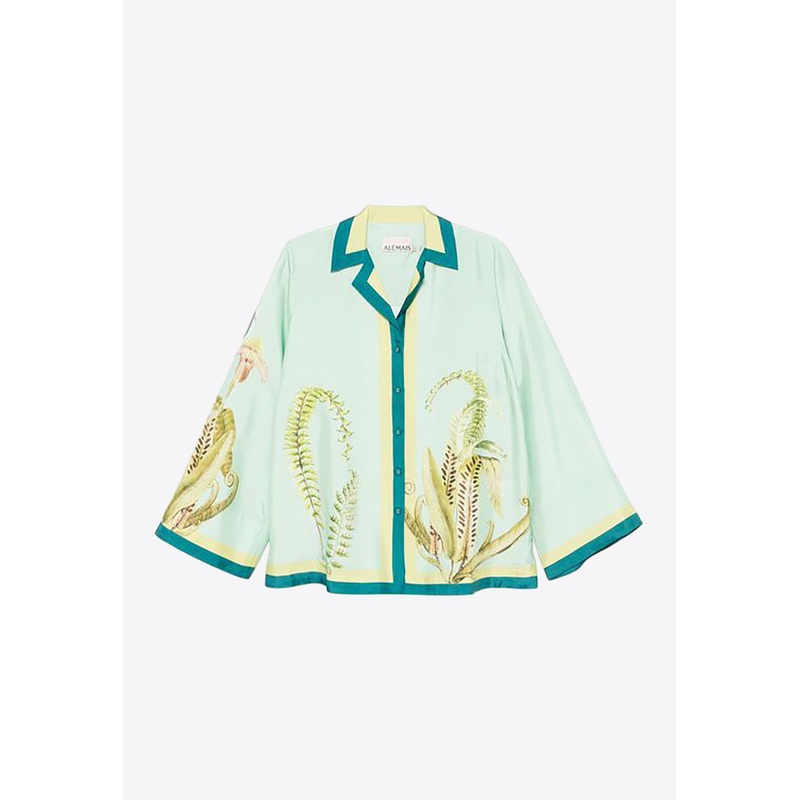 Anita Printed Button-Up Shirt Green wrtwuk_UK 12