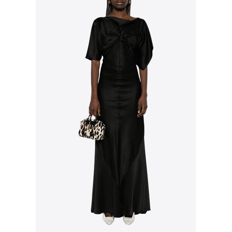 Asymmetric Satin Maxi Dress Black wrtwuk_UK 10