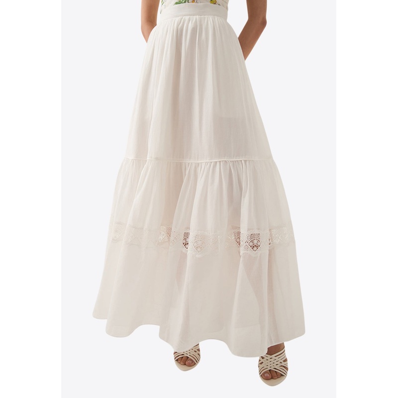 Chant Tiered Maxi Skirt Ivory wrtwuk_UK 10