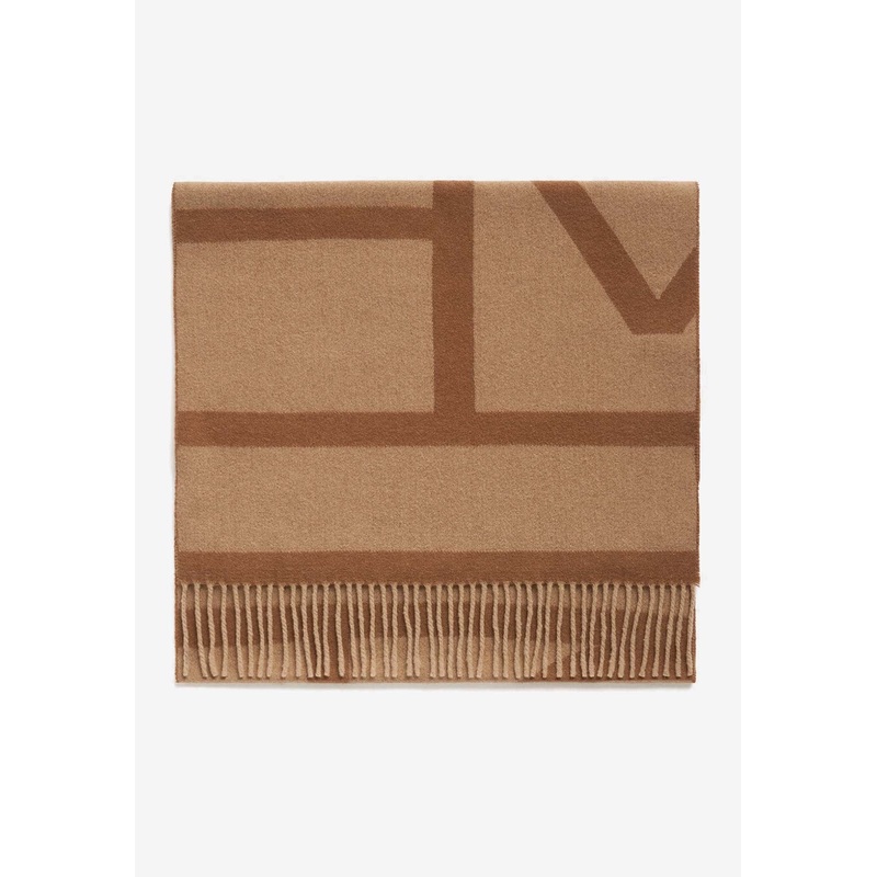 Monogram Jacquard Wool Scarf Camel Onesize