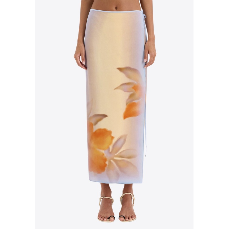 Serene Floral Print Midi Skirt Multicolor wrtwuk_UK 6