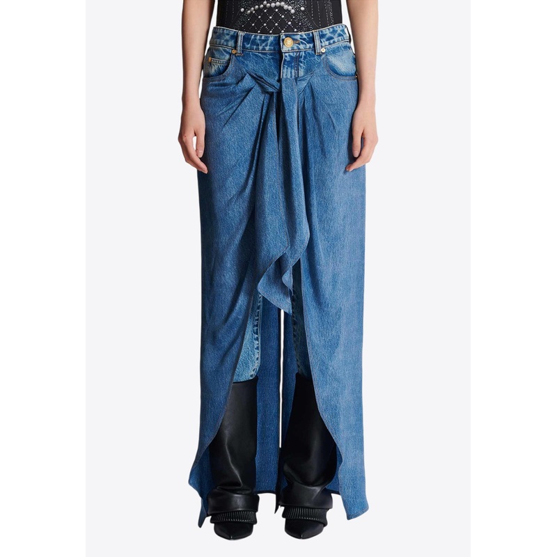 Straight-Leg Jeans with Draped Skirt Blue wrtwfr_FR 38