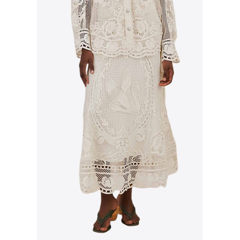 Swan Lake Guipure Lace Midi Skirt Off-white wrtwstd_S