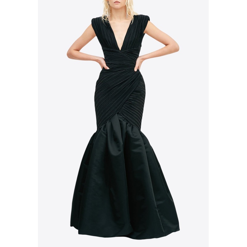 V-neck Layered Maxi Mermaid Dress Black wrtwit_IT 42