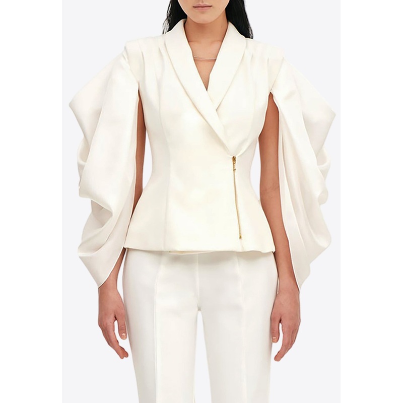 Waterfall-Sleeves Zip-Up Blazer White wrtwit_IT 42