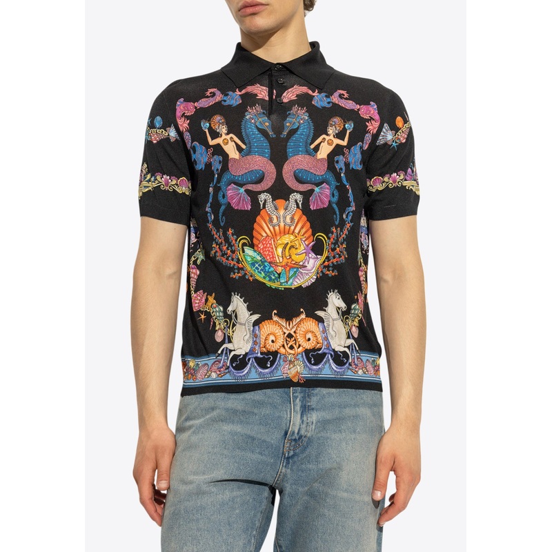 Coral Theatre Print Silk Polo T-shirt Multicolor mrtwit_IT 46