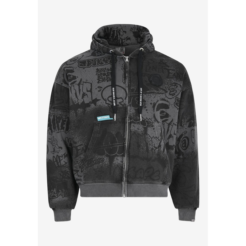 Graffiti Zip-Up Faded Hoodie Black mrtwstd_M