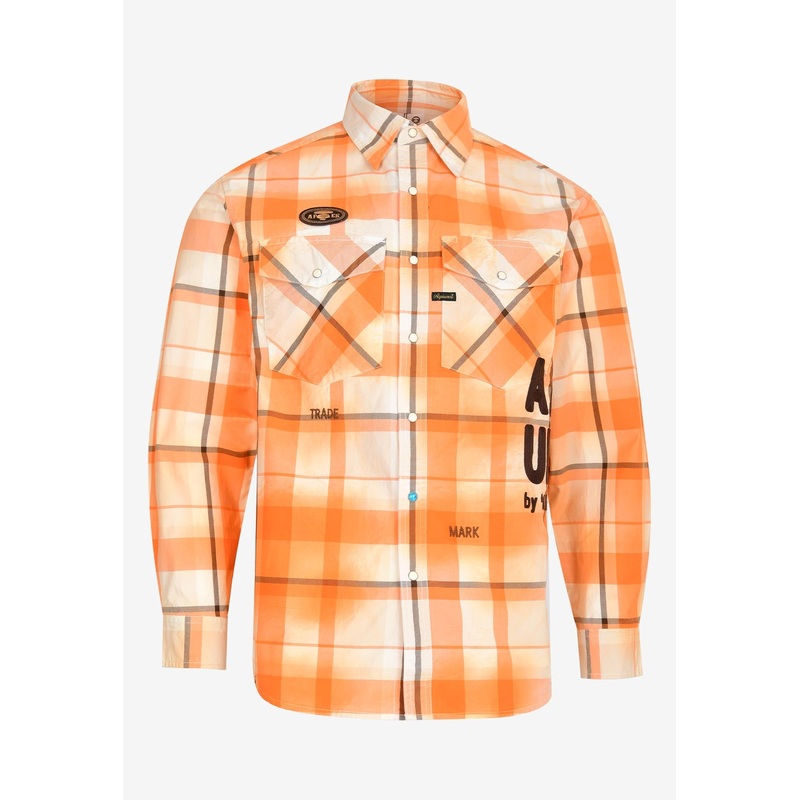Plaid Check Long-Sleeved Logo Shirt Orange mrtwstd_S