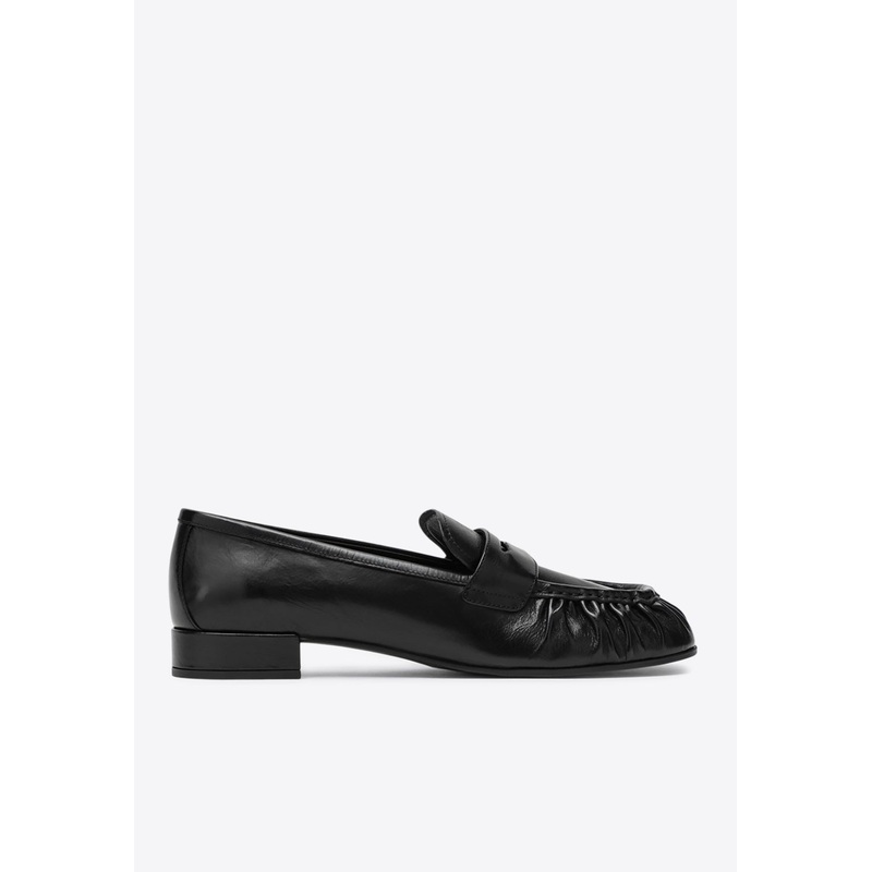 Ruched Leather Penny Loafers Black wshoeseu_EU 36