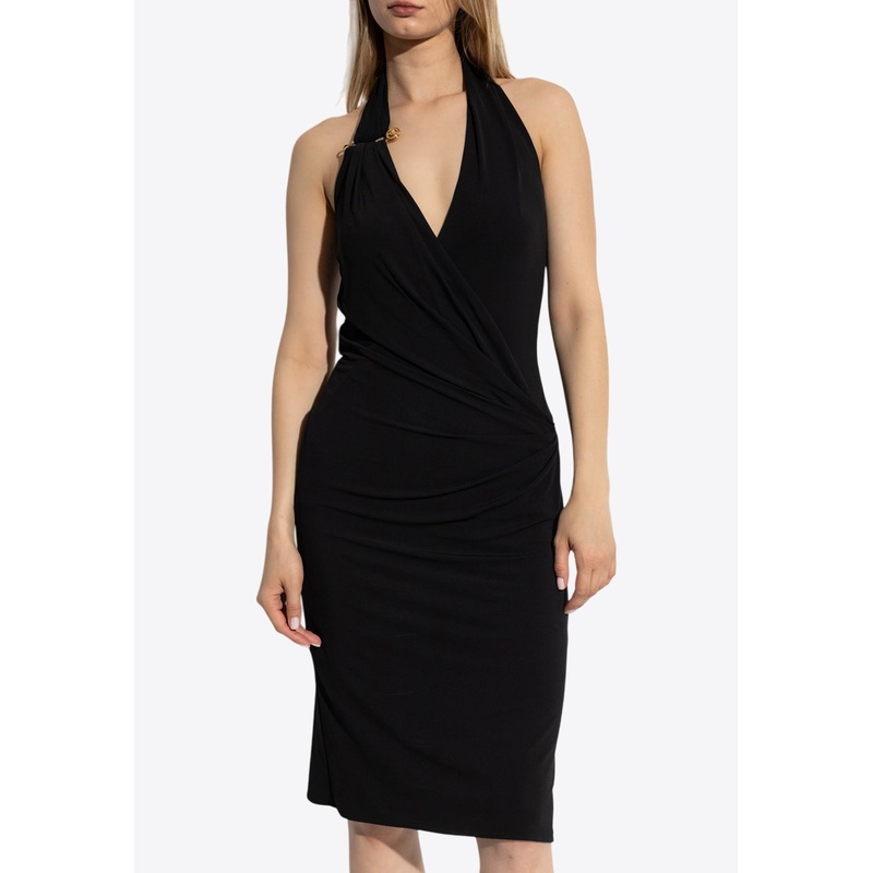 Safety Pin Halterneck Crepe Dress Black wrtwit_IT 36