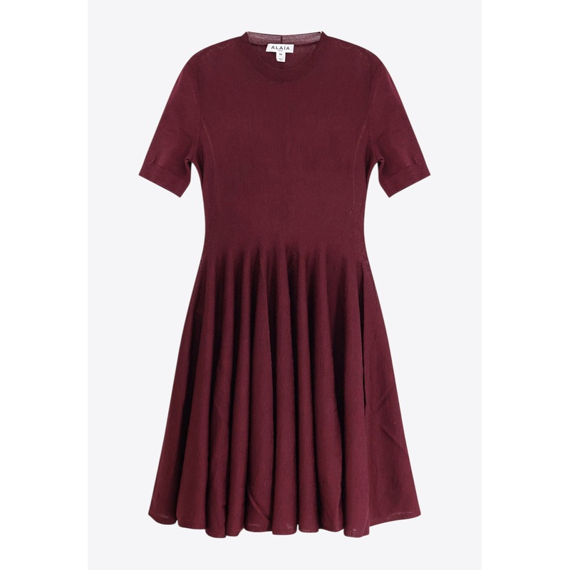 Wool Knit Pleated Skater Dress Aubergine wrtwfr_FR 36