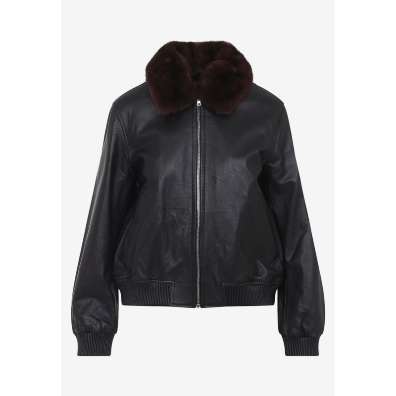 Zip-Up Leather Jacket Black wrtwit_IT 38