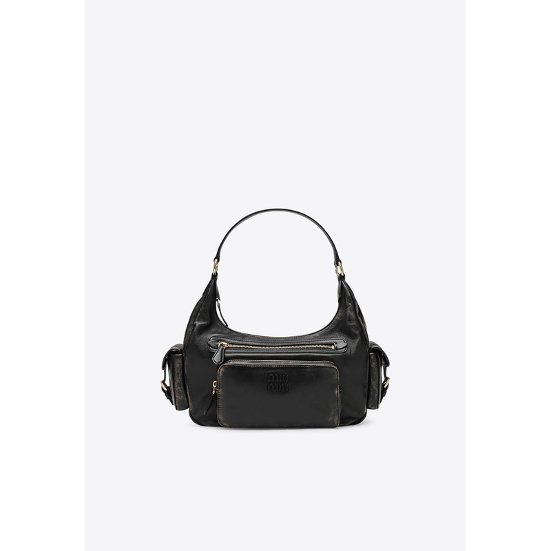 Aged Nappa Leather Shoulder Bag Dark Brown Onesize