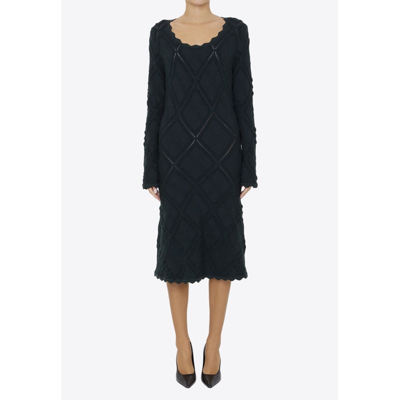 Aran Knit Midi Dress Green wrtwstd_M