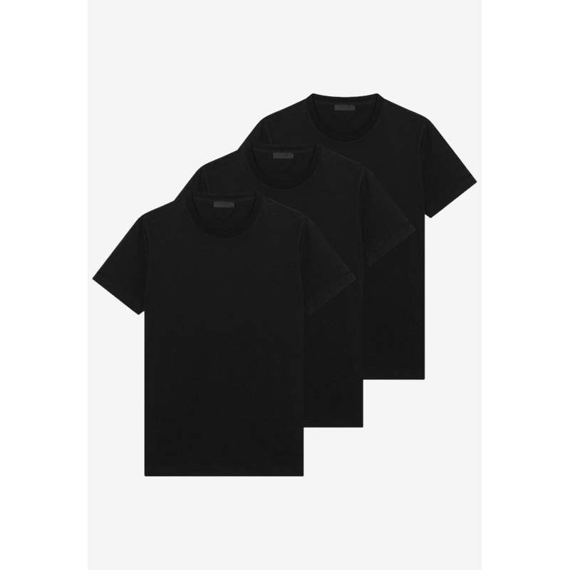 Basic Crewneck T-shirts – Set of 3 Black mrtwstd_S
