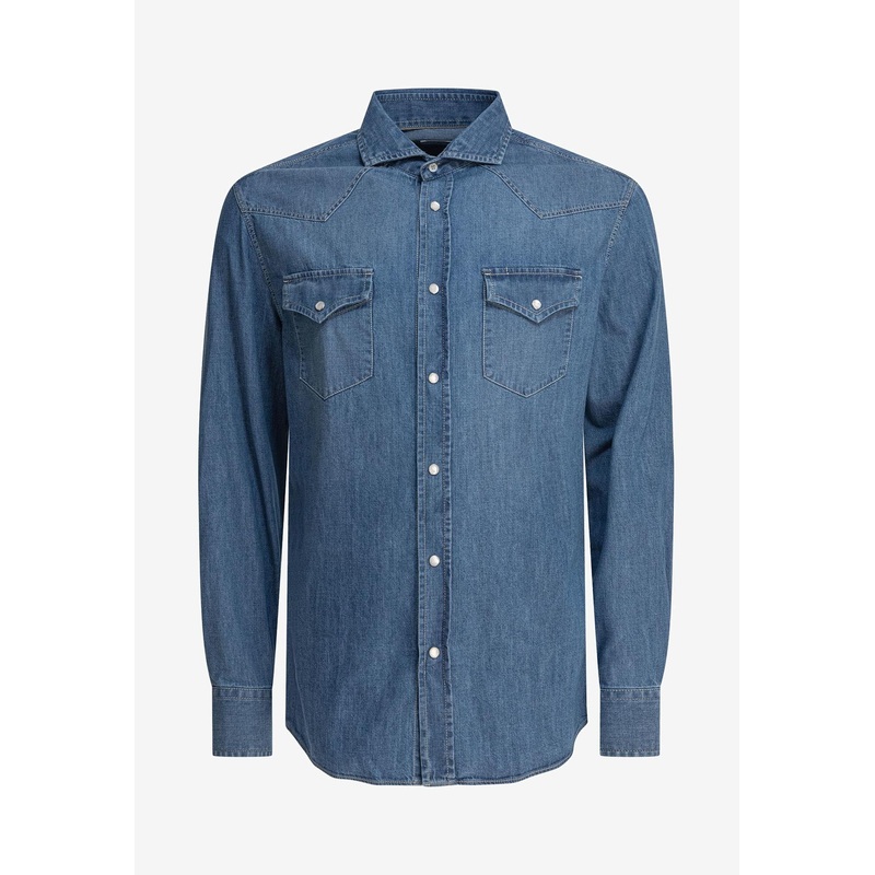 Button-Up Denim Shirt Blue mrtwstd_M