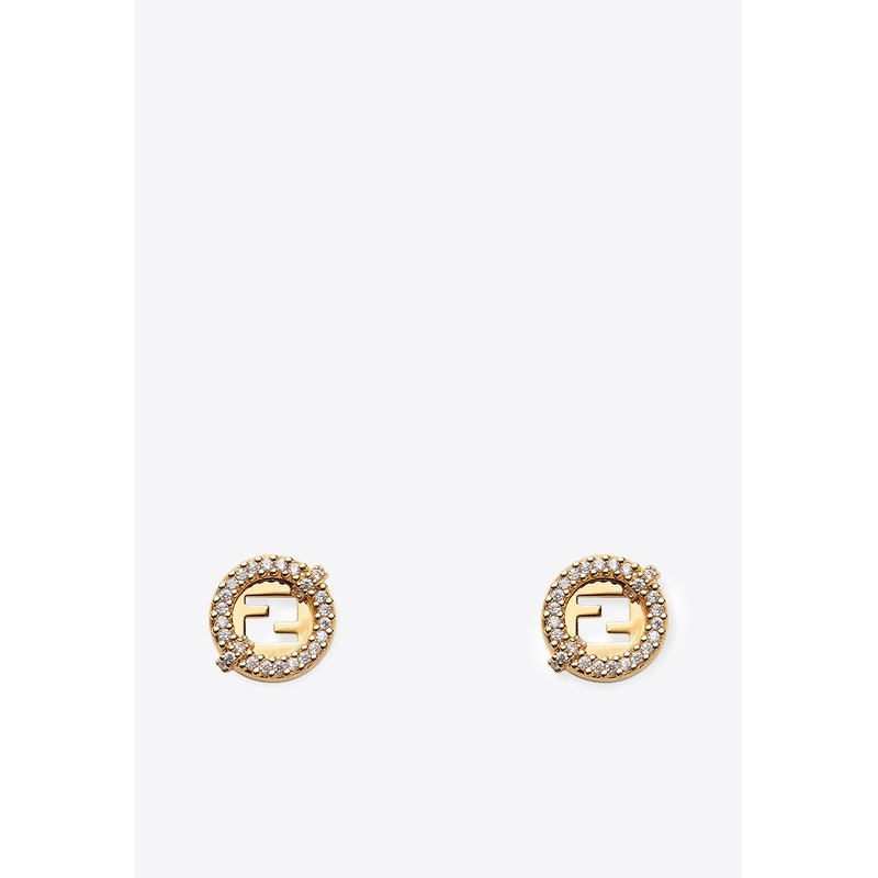 Rhinestone-Embellished Stud Earrings Gold Onesize