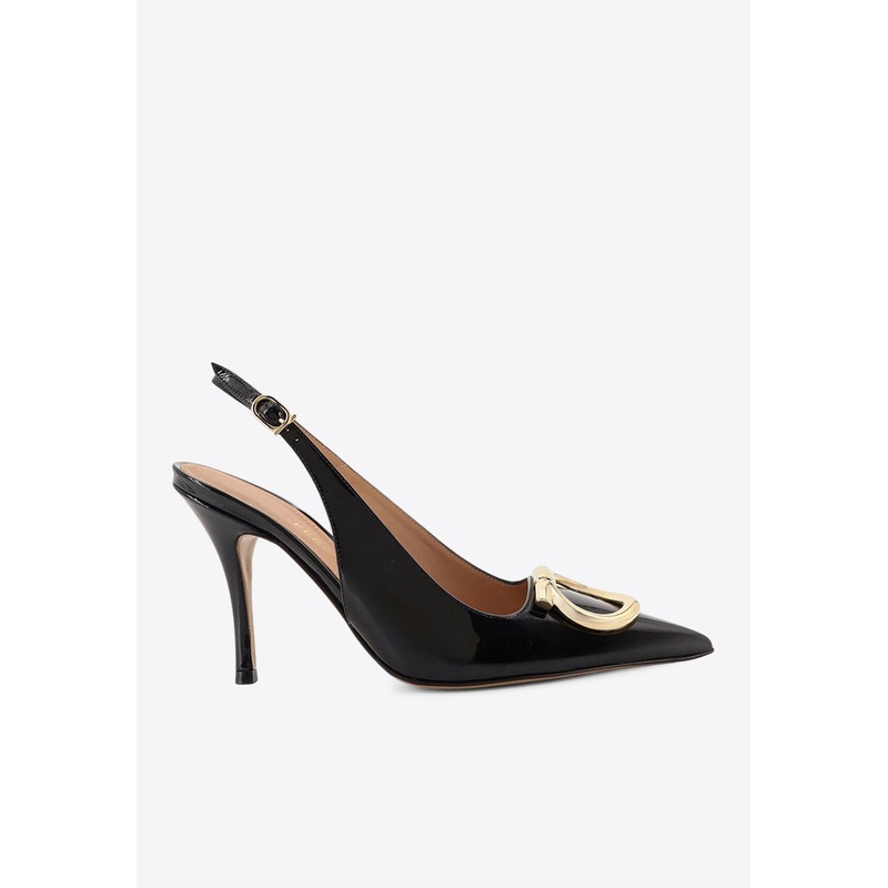 Sara 95 Patent Leather Slingback Pumps Black wshoesus_US 5.5