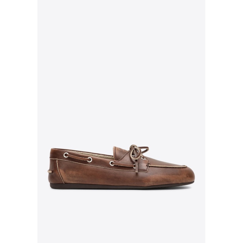 Vintage Effect Leather Loafers Brown wshoeseu_EU 36