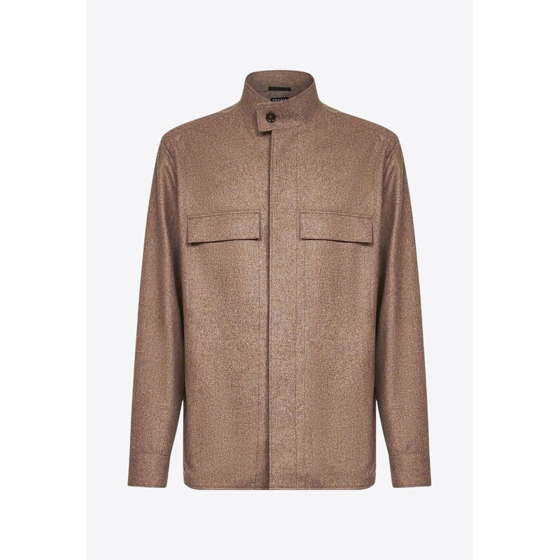 Wool High-Neck Overshirt Brown mrtwstd_M