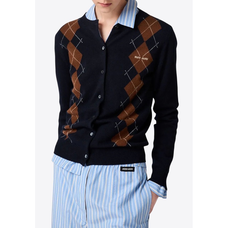 Argyle Knitted Cardigan Blue wrtwit_IT 38