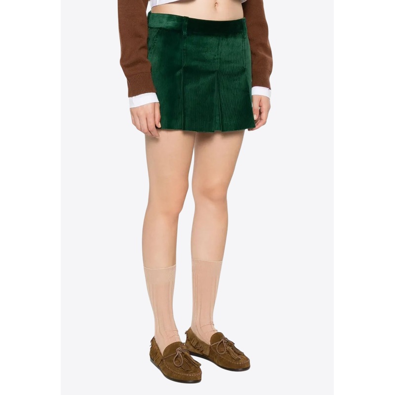 Corduroy Pleated Mini Skirt Green wrtwit_IT 36