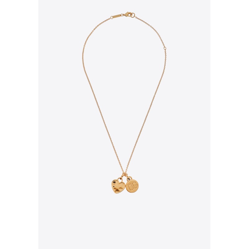DG Logo and Heart Pendant Necklace Gold Onesize
