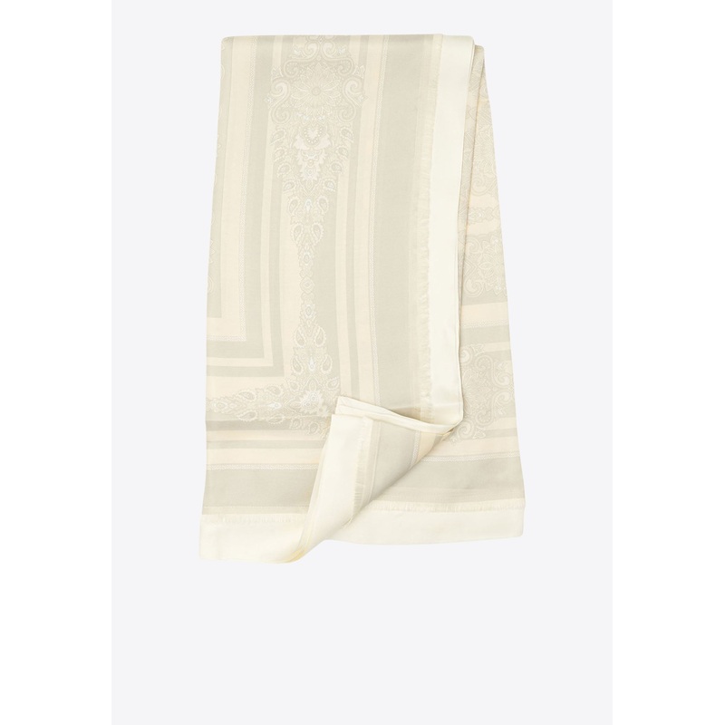 Floral Print Silk Scarf White Onesize